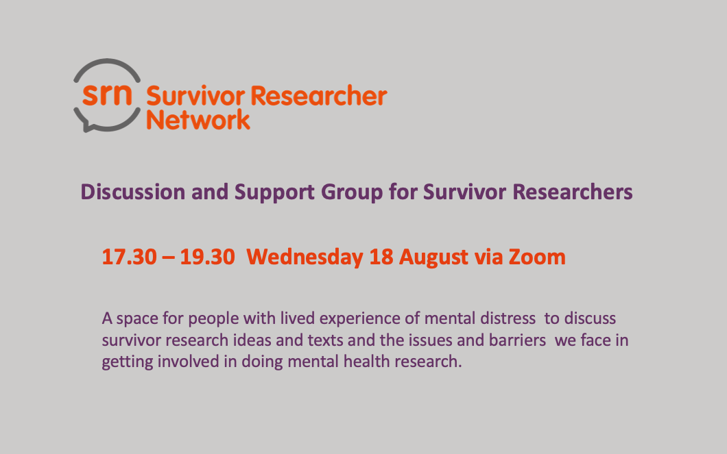 Wednesday 18 August – SRN Discussion and Support Group